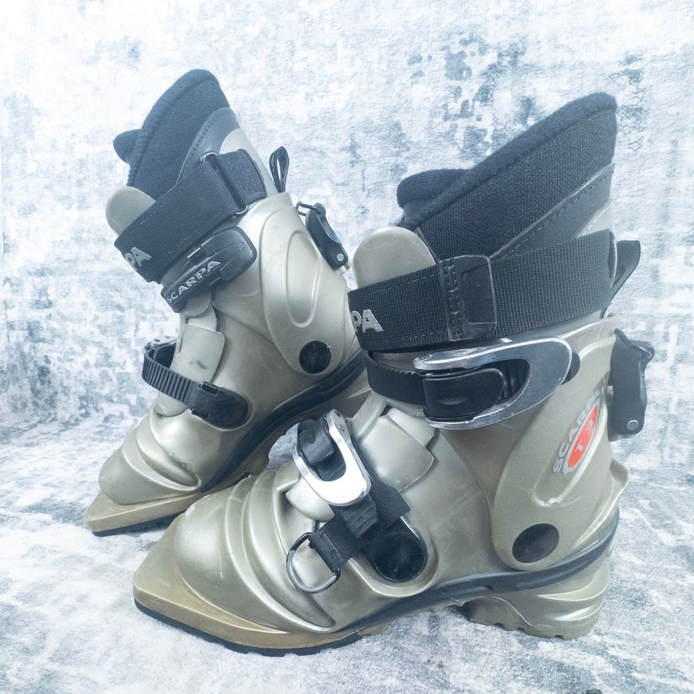 Vtg Scarpa T3 Telemark Ski Boots Women's 5.5 Silver 75mm 3 Pin Backcountry